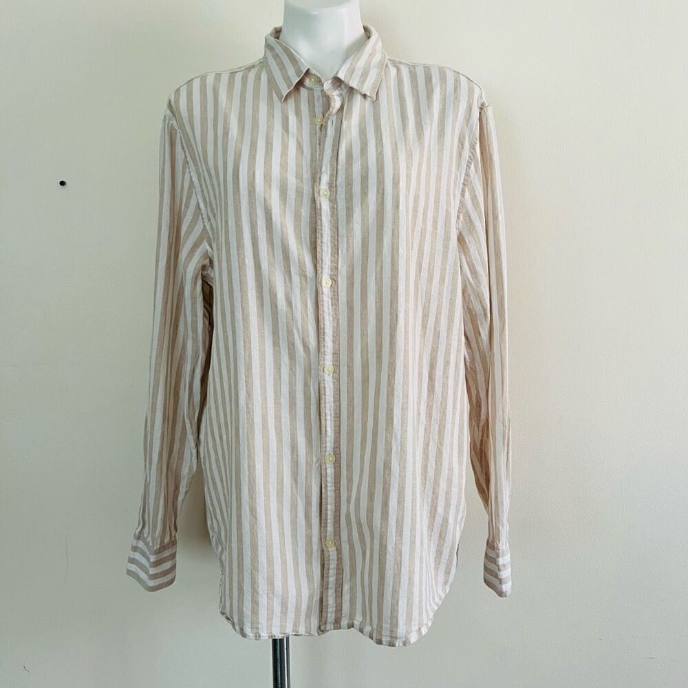 H&M Slim Fit Linen Blend Stripe Button Down